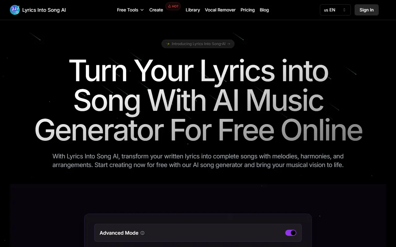 Lyrics Into Song AI screenshot