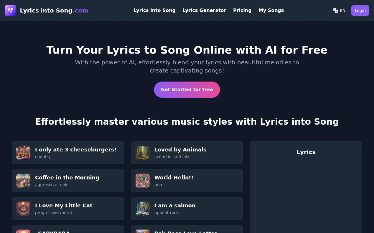 Lyrics Into Song AI screenshot