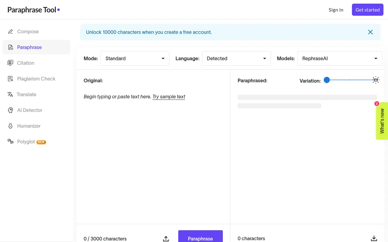 Paraphrase Tool screenshot