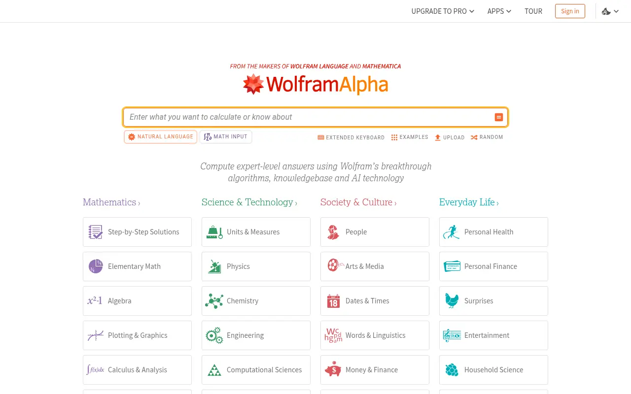 Wolfram|Alpha screenshot