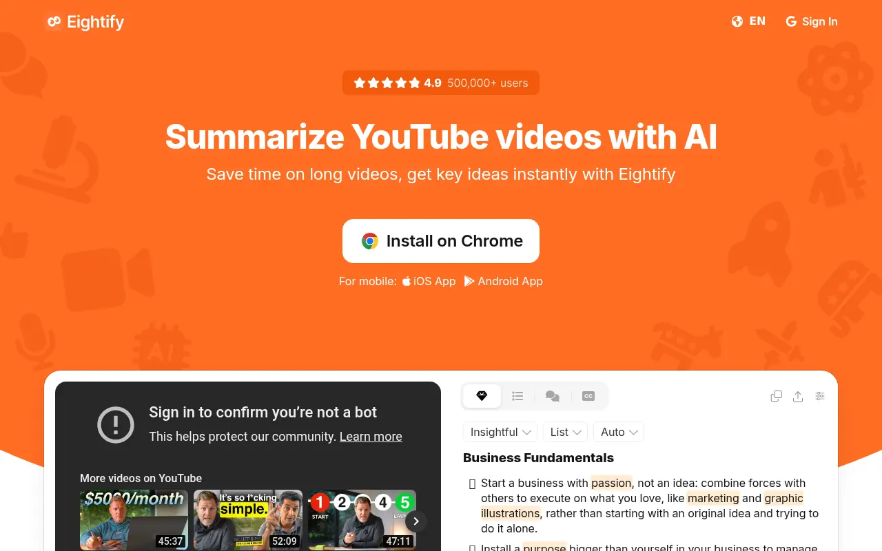 Eightify screenshot