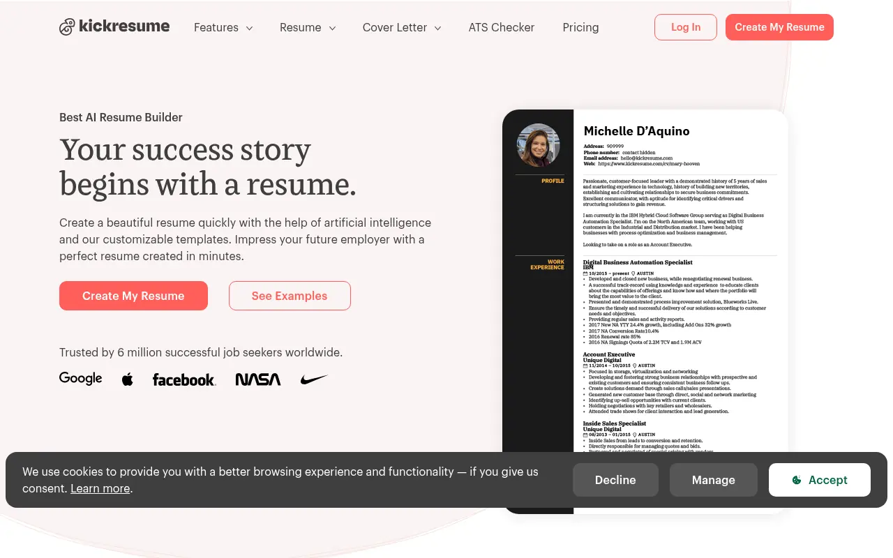 Kickresume screenshot