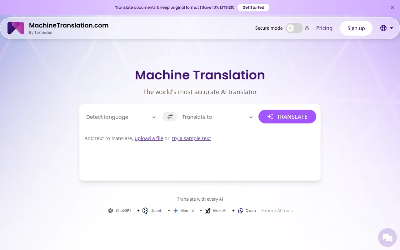 MachineTranslation.com screenshot