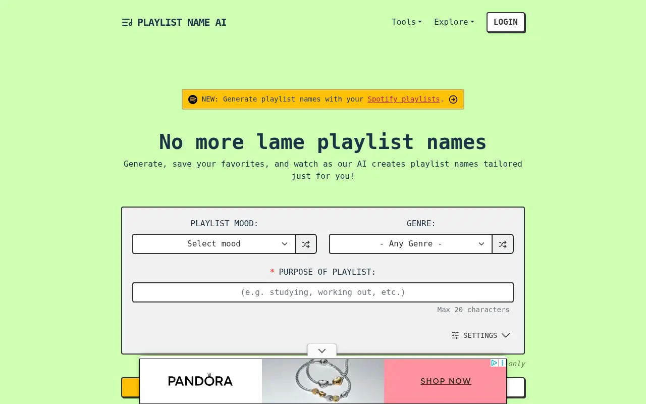 PlaylistName AI screenshot