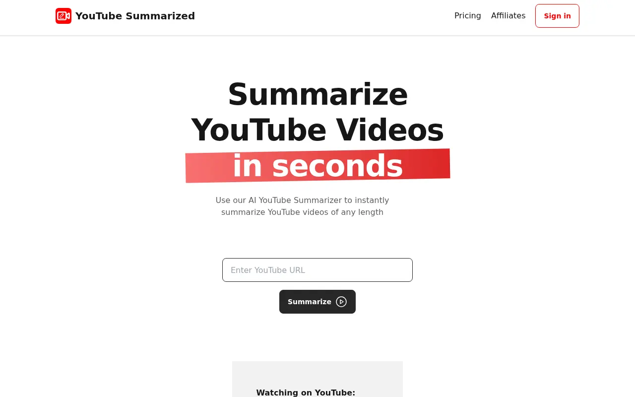 YouTube Summarized screenshot